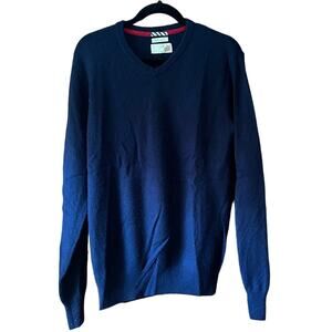 1901 Men's V Neck Cashmere Wool Pullover Sweater Long Sleeve Navy Blue Size L
